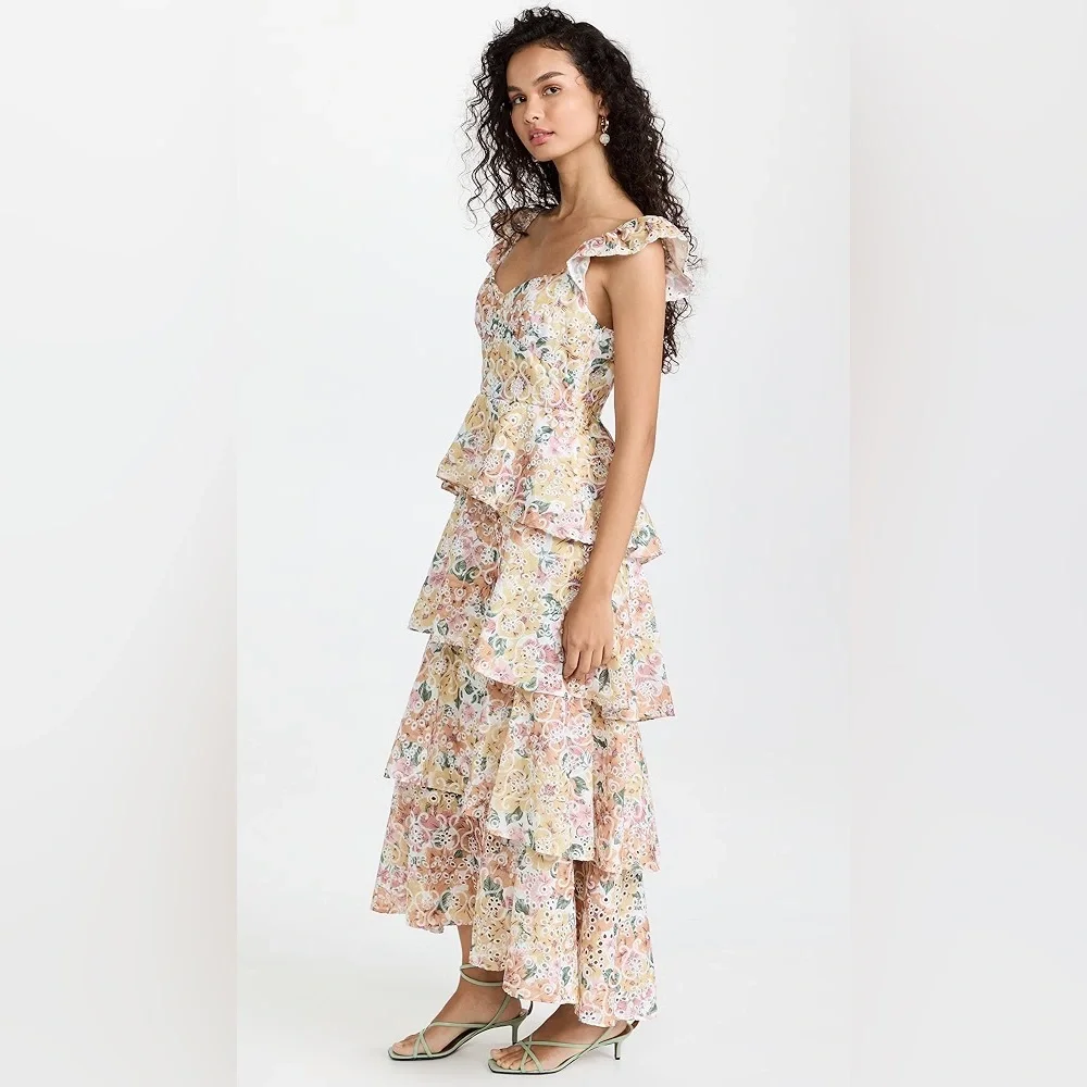 NWT En Saison Presley Floral Embroidered Tieres Midi Dress, Size Large. - Picture 3 of 13